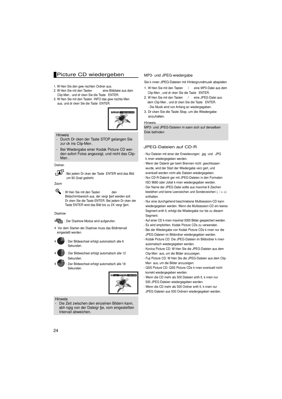 Samsung DVD-F1080/XET, DVD-F1080/EDC, DVD-F1080/XTC Picture CD wiedergeben, MP3- und JPEG-wiedergabe, JPEG-Dateien auf CD-R 