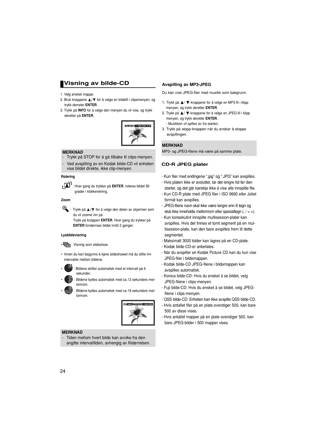 Samsung DVD-F1080W/XEE, DVD-F1080/XEE manual Visning av bilde-CD, Avspilling av MP3-JPEG, CD-R Jpeg plater, Lysbildevisning 
