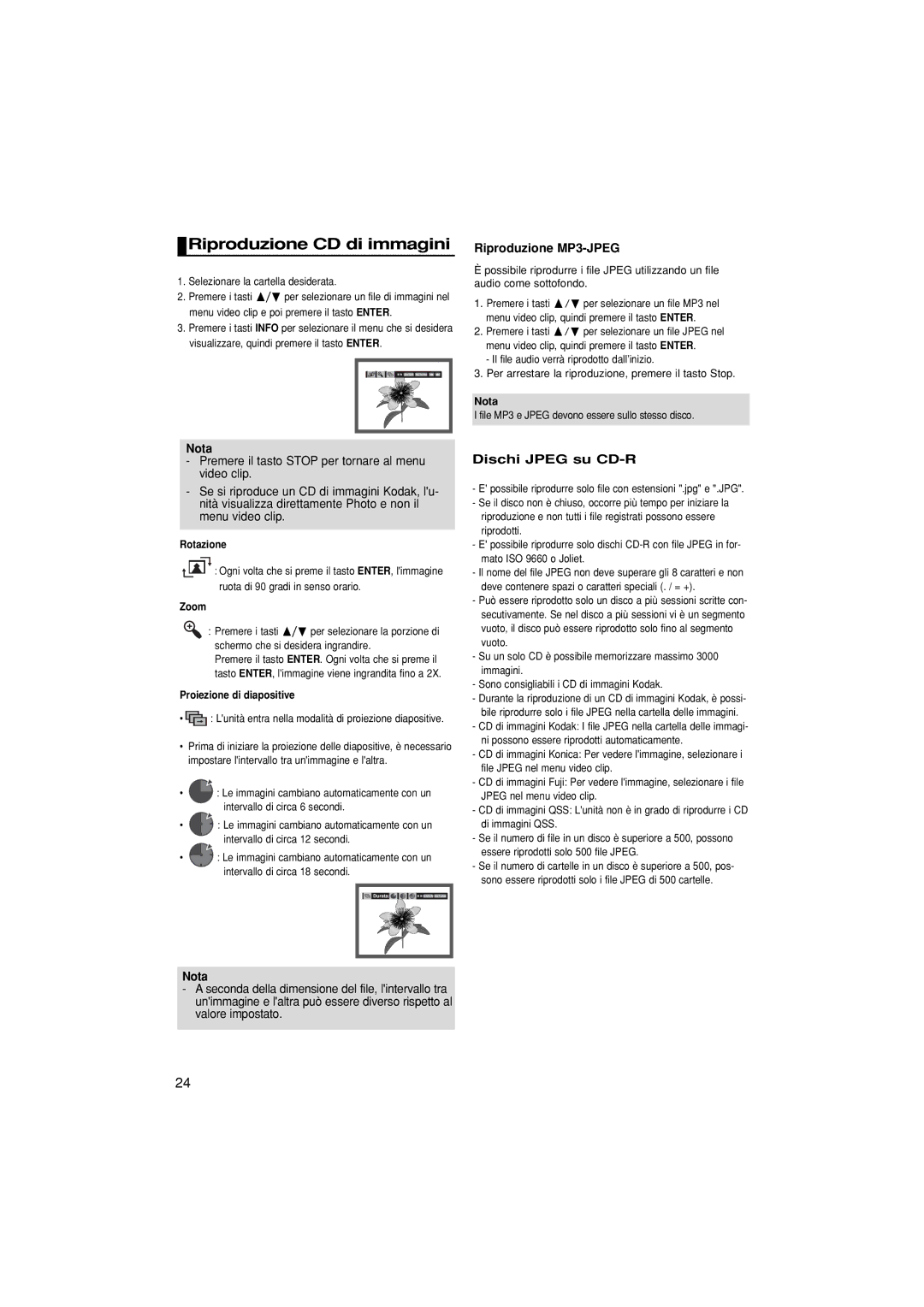 Samsung DVD-F1080/XET manual Riproduzione CD di immagini, Riproduzione MP3-JPEG, Dischi Jpeg su CD-R 