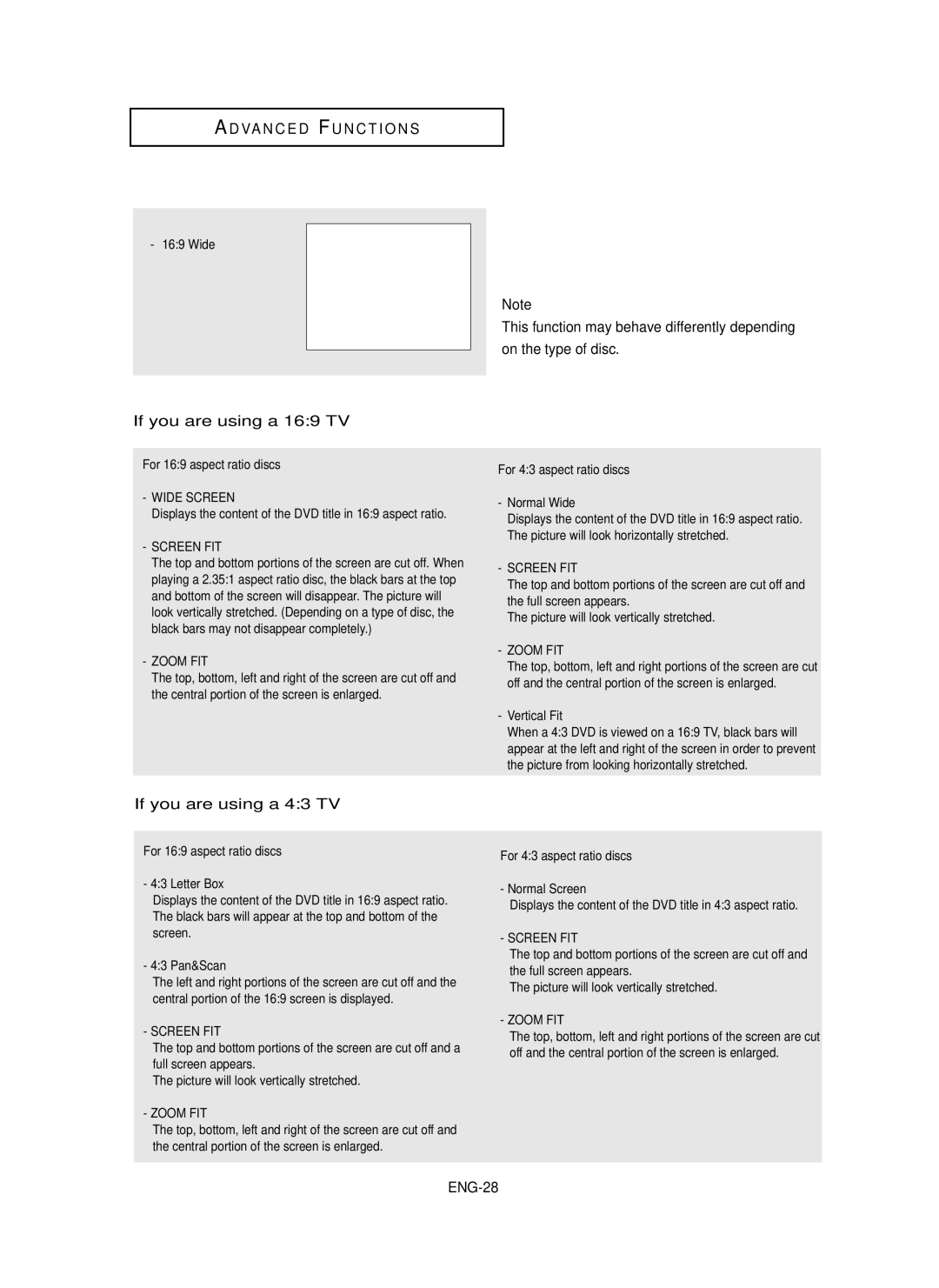 Samsung DVD-FP580, DVD-F1080 manual If you are using a 169 TV, If you are using a 43 TV 