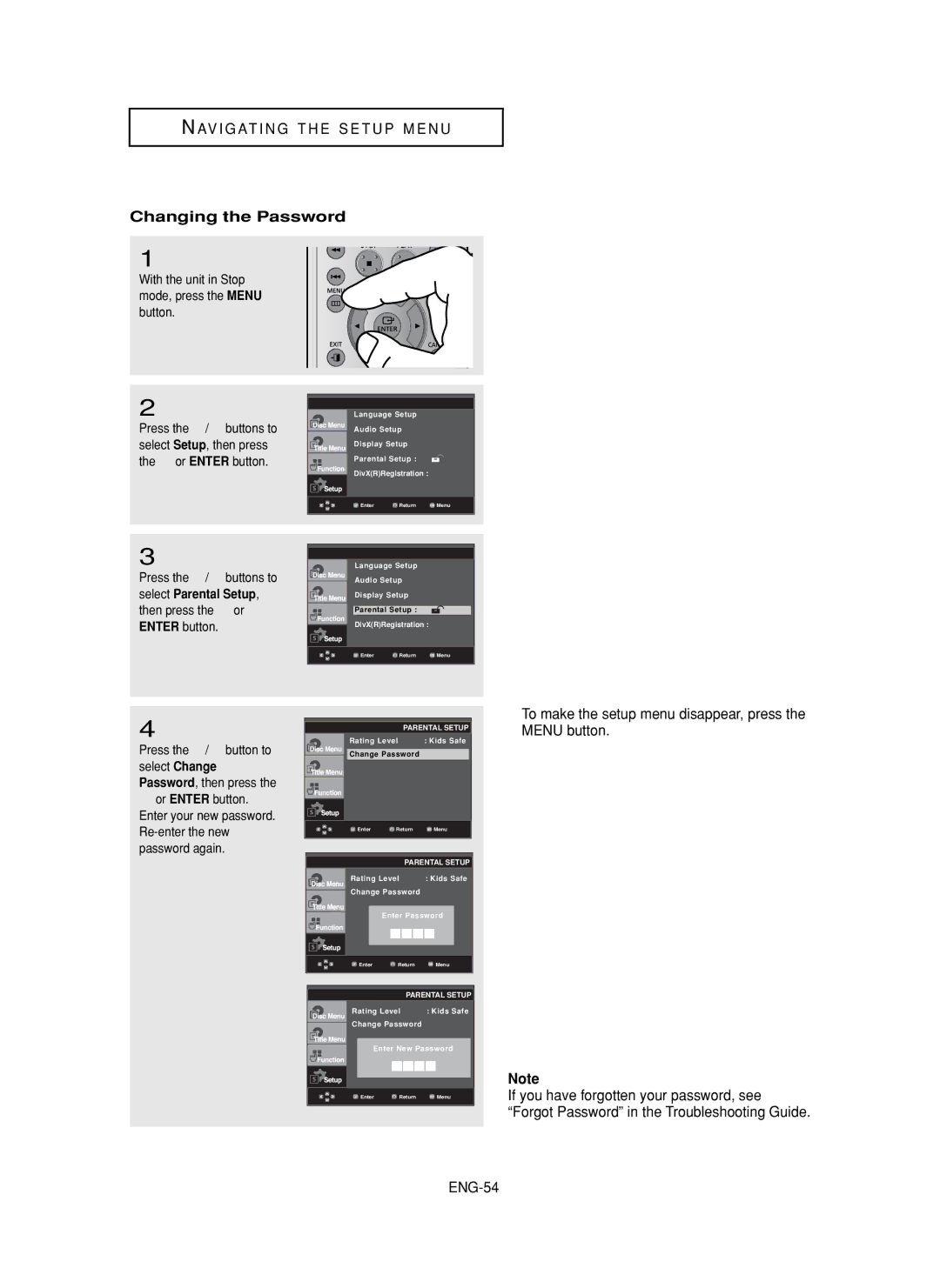 Samsung DVD-FP580, DVD-F1080 manual Changing the Password 