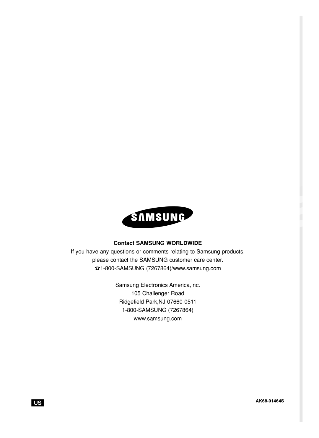 Samsung DVD-F1080, DVD-FP580 manual Contact SAMSUNG WORLDWIDE, AK68-01464S 
