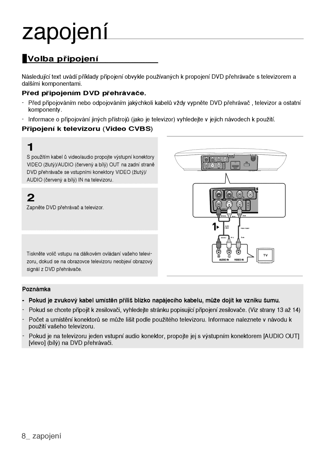 Samsung DVD-H1080W/EDC, DVD-H1080/EDC, DVD-H1080/XET Zapojení, Volba pipojení,  zapojení, ed pipojením DVD pehrávaãe 