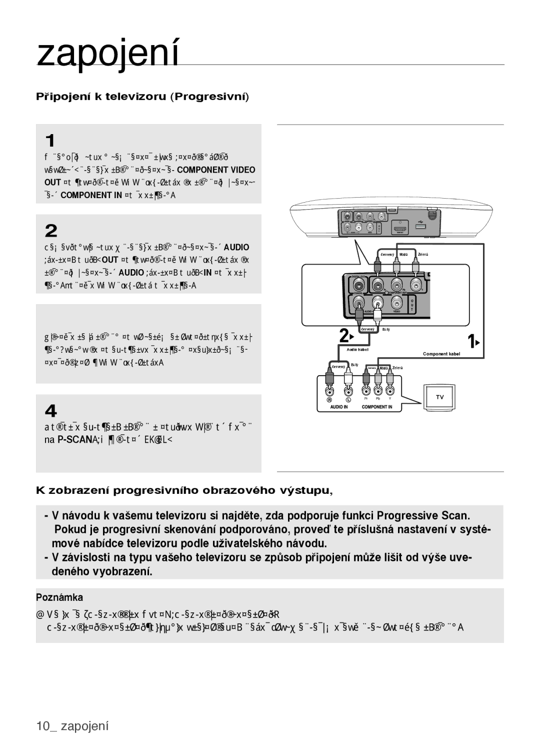 Samsung DVD-H1080W/XEE manual Zapojení, ipojení k televizoru Progresivní, Zobrazení progresivního obrazového v˘stupu 