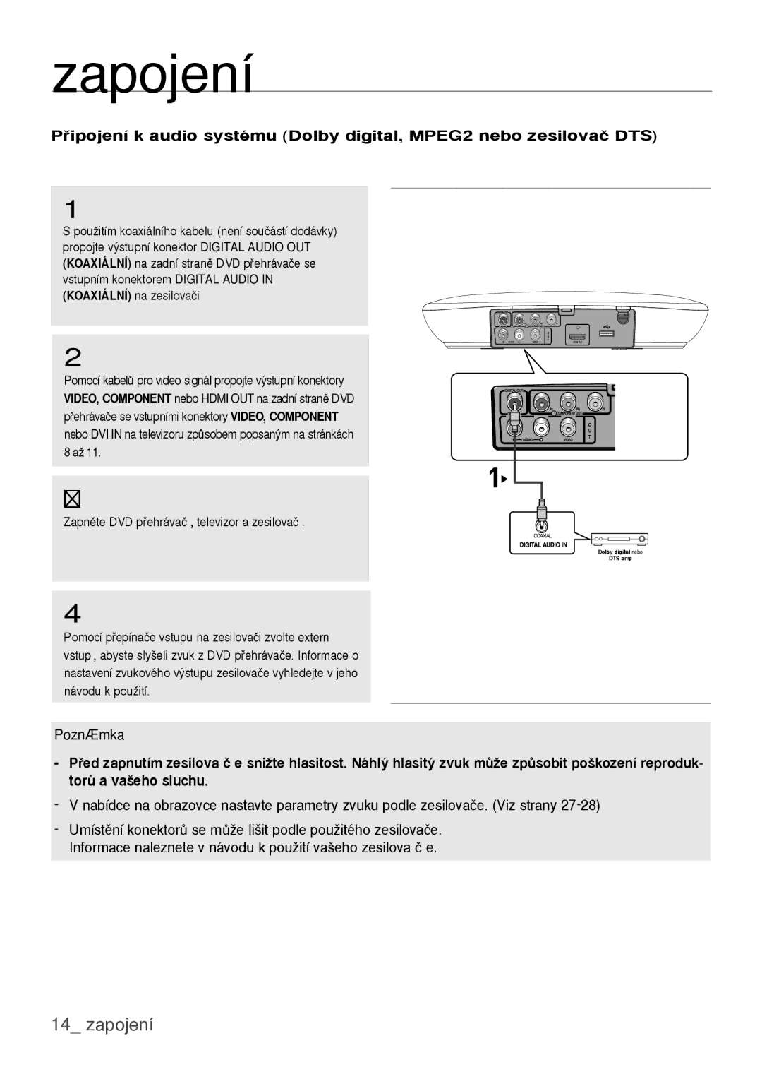 Samsung DVD-H1080W/XEE, DVD-H1080/EDC, DVD-H1080W/EDC, DVD-H1080/XET manual Dolby digital nebo DTS amp 