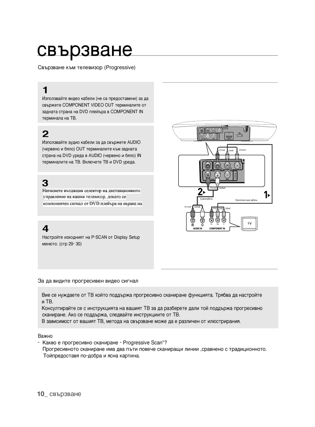 Samsung DVD-H1080/EDC manual 10 свързване, ‚˙Á‚‡ÌÂ Í˙Ï ÚÂÎÂ‚ËÁÓ Progressive, ‡ ‰‡ ‚Ë‰Ëúâ Ôó„Âòë‚Âì ‚Ë‰Âó Òë„Ì‡Î 