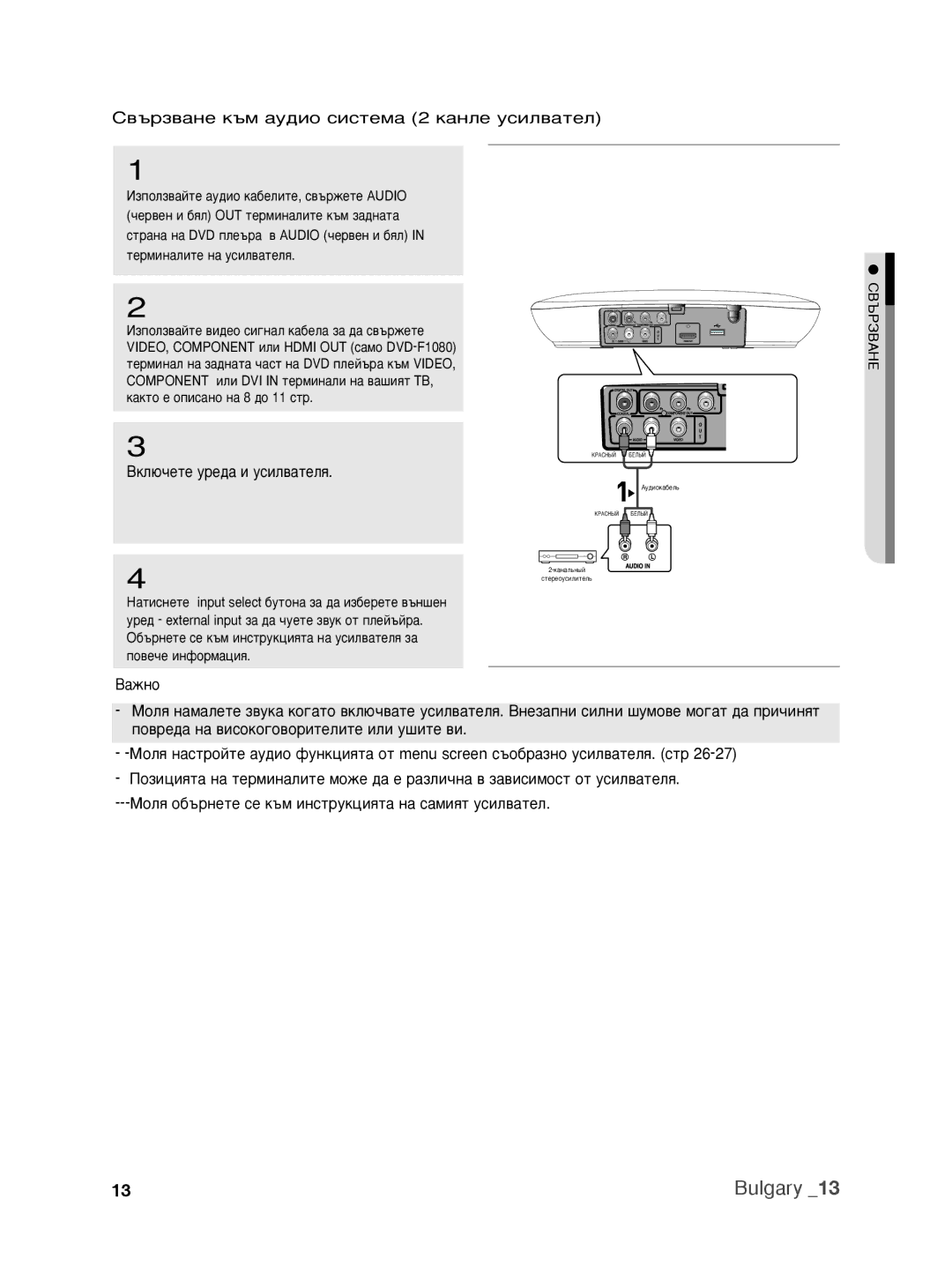 Samsung DVD-H1080/EDC manual ‚˙Á‚‡ÌÂ Í˙Ï ‡Û‰ËÓ ÒËÒÚÂÏ‡ 2 Í‡ÌÎÂ ÛÒËÎ‚‡ÚÂÎ, ÇÍÎ˛˜ÂÚÂ ÛÂ‰‡ Ë ÛÒËÎ‚‡ÚÂÎﬂ 