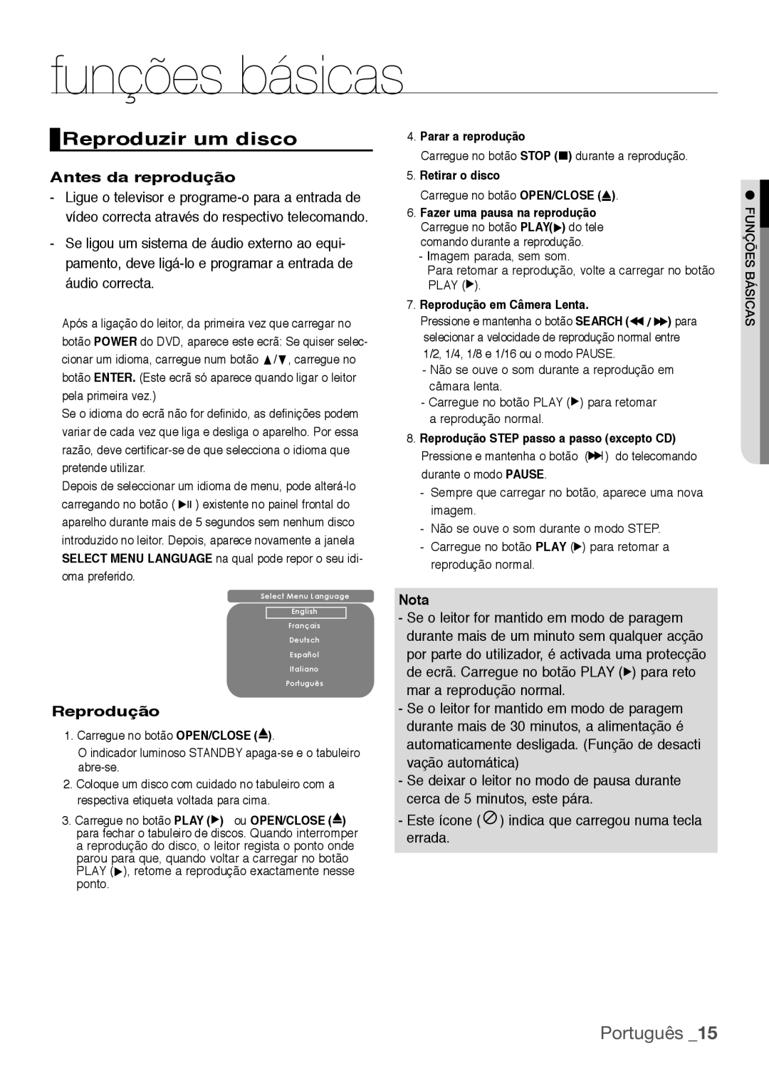 Samsung DVD-H1080/XEC, DVD-H1080R/XEC manual Funções básicas, Reproduzir um disco, Antes da reprodução, Reprodução 