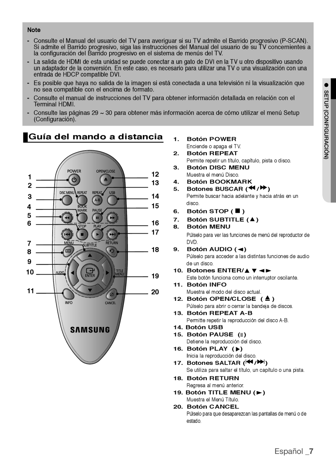 Samsung DVD-H1080/XEC, DVD-H1080R/XEC manual Guía del mando a distancia 