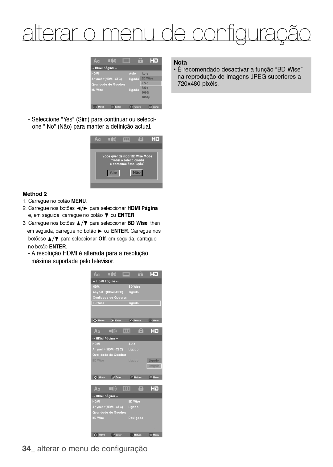 Samsung DVD-H1080R/XEC, DVD-H1080/XEC manual No botão Enter 