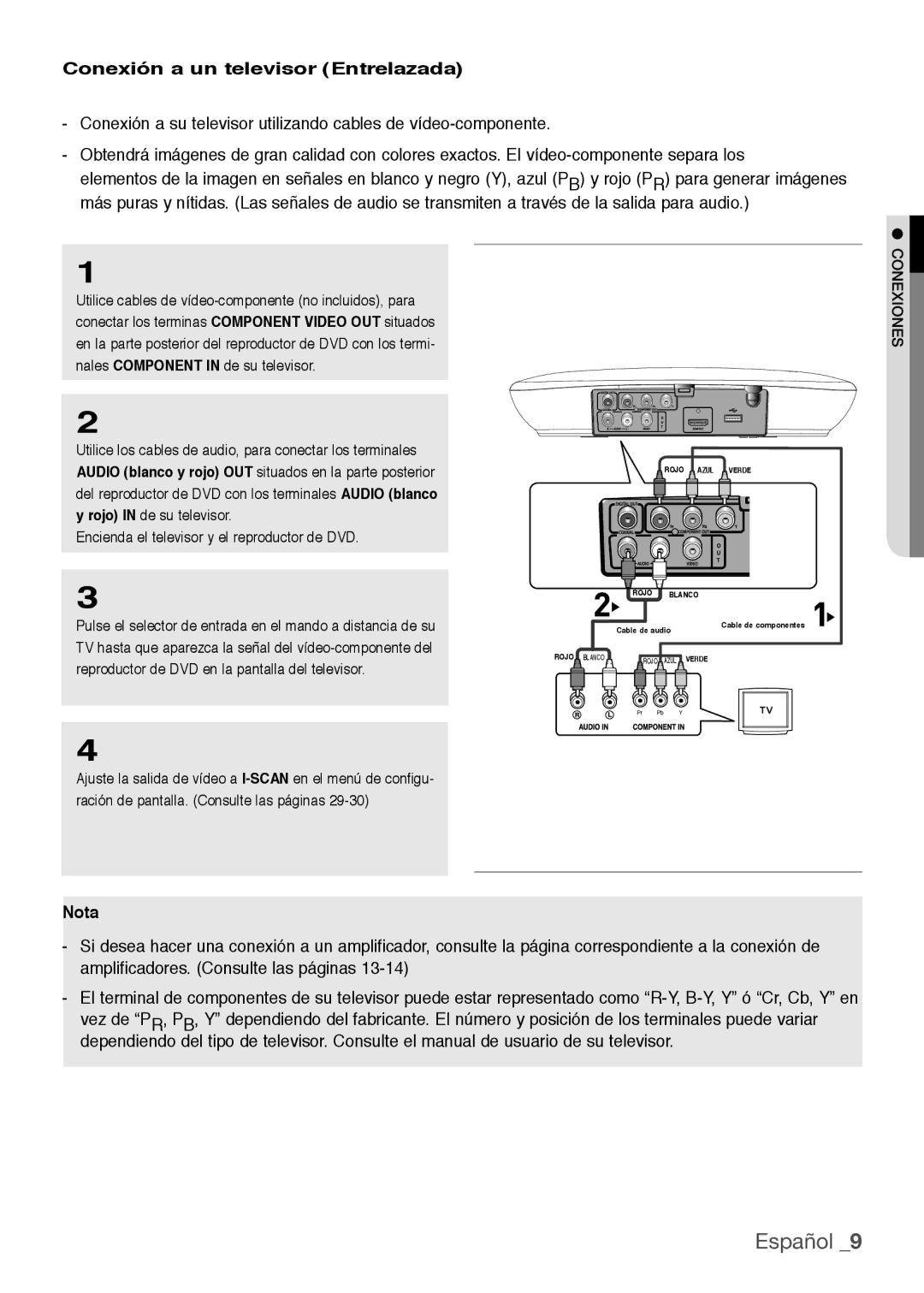 Samsung DVD-H1080/XEC, DVD-H1080R/XEC Conexión a un televisor Entrelazada, Encienda el televisor y el reproductor de DVD 