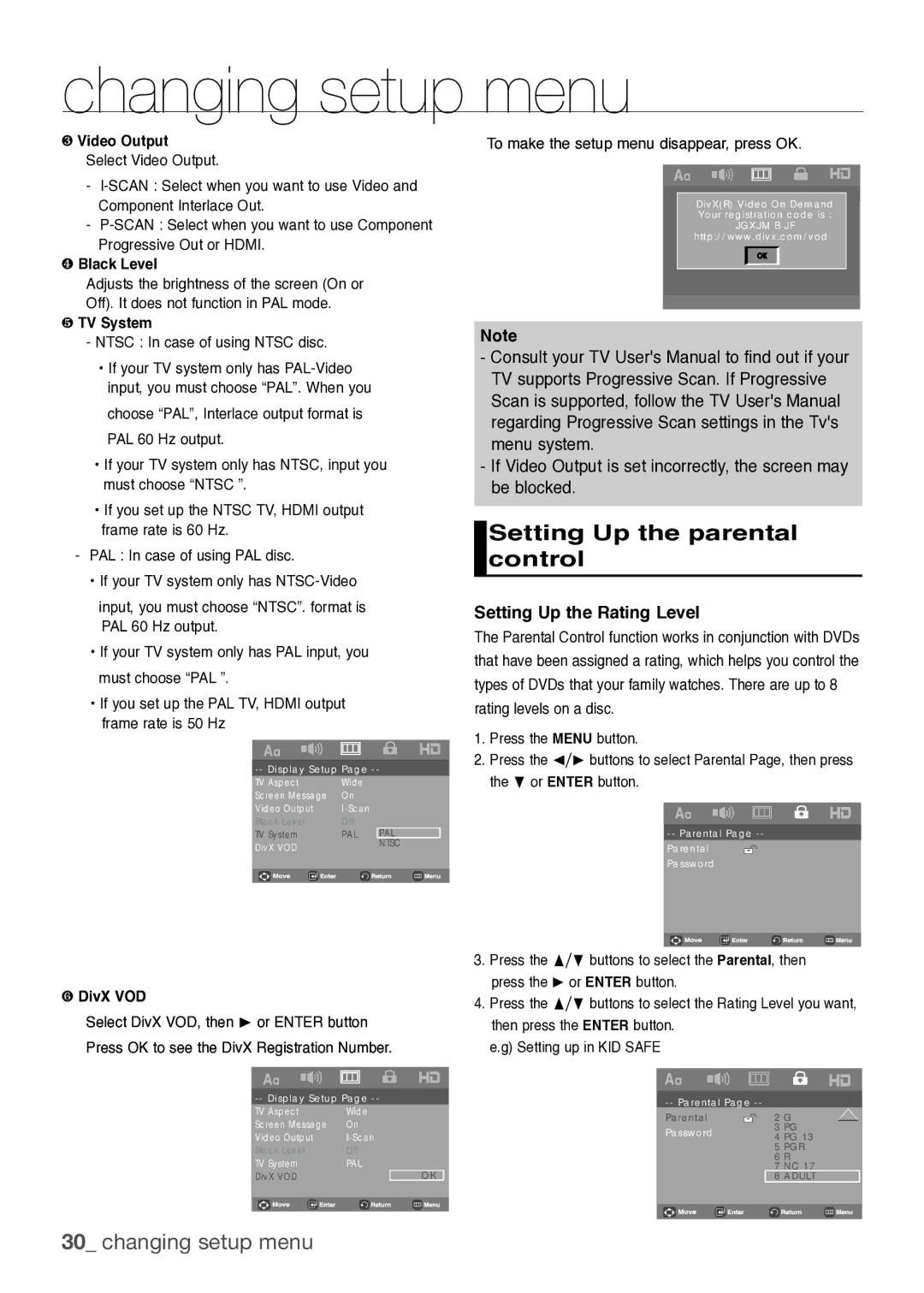 Samsung DVD-H1080R, DVD-H1080W, DVDH1080 user manual Setting Up the parental control, Setting Up the Rating Level 