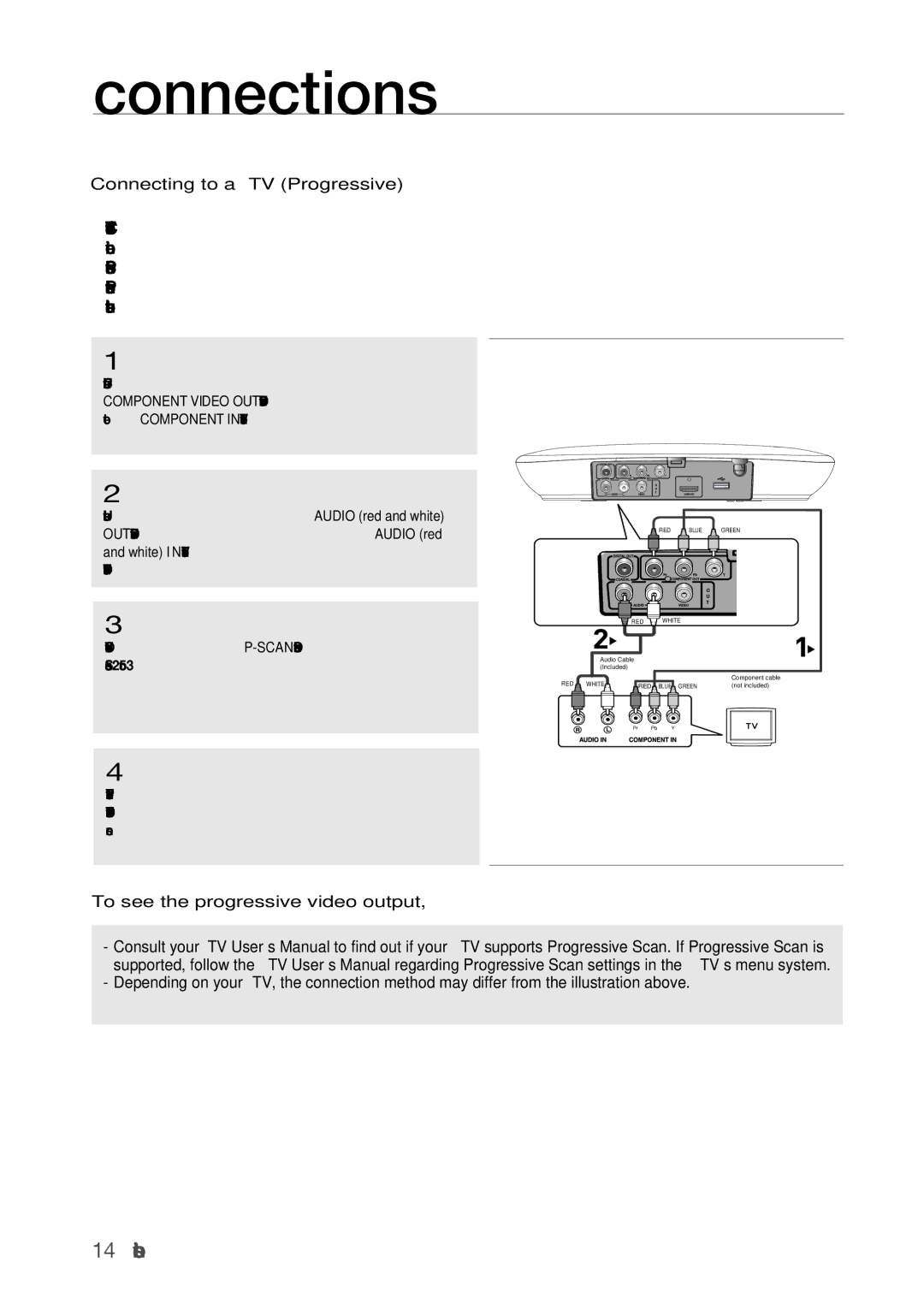 Samsung DVD-H1080W, DVD-H1080R user manual Connecting to a TV Progressive, To see the progressive video output 