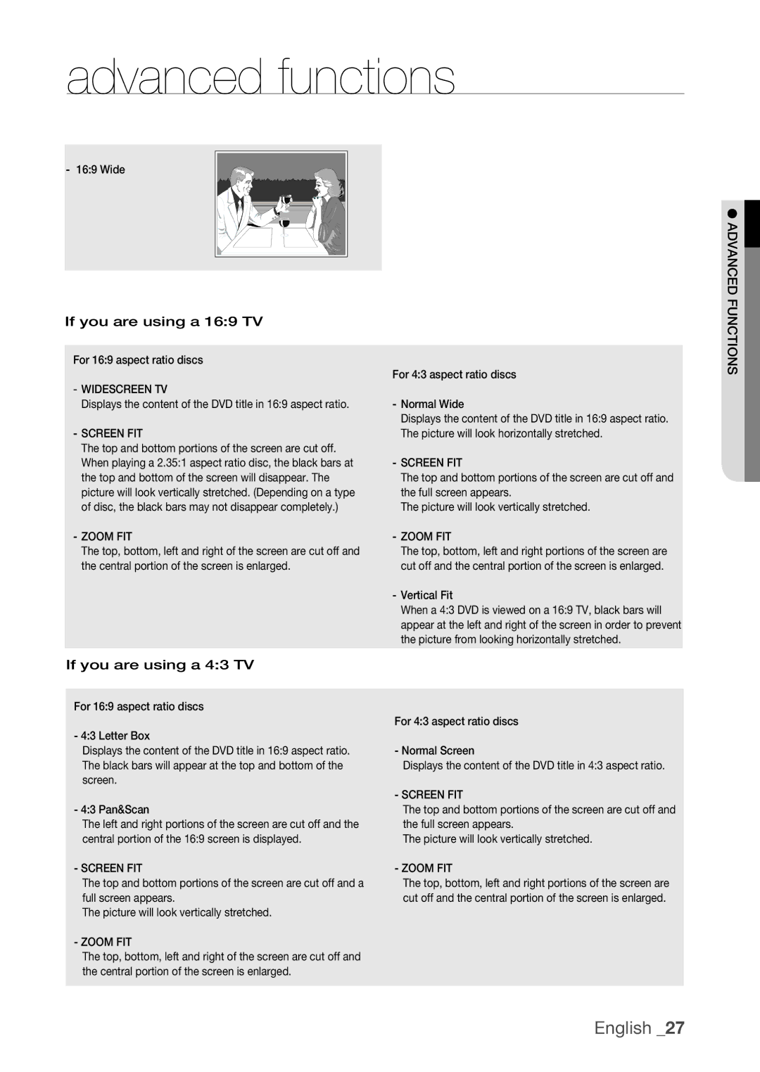 Samsung DVD-H1080R, DVD-H1080W user manual If you are using a 169 TV, If you are using a 43 TV 