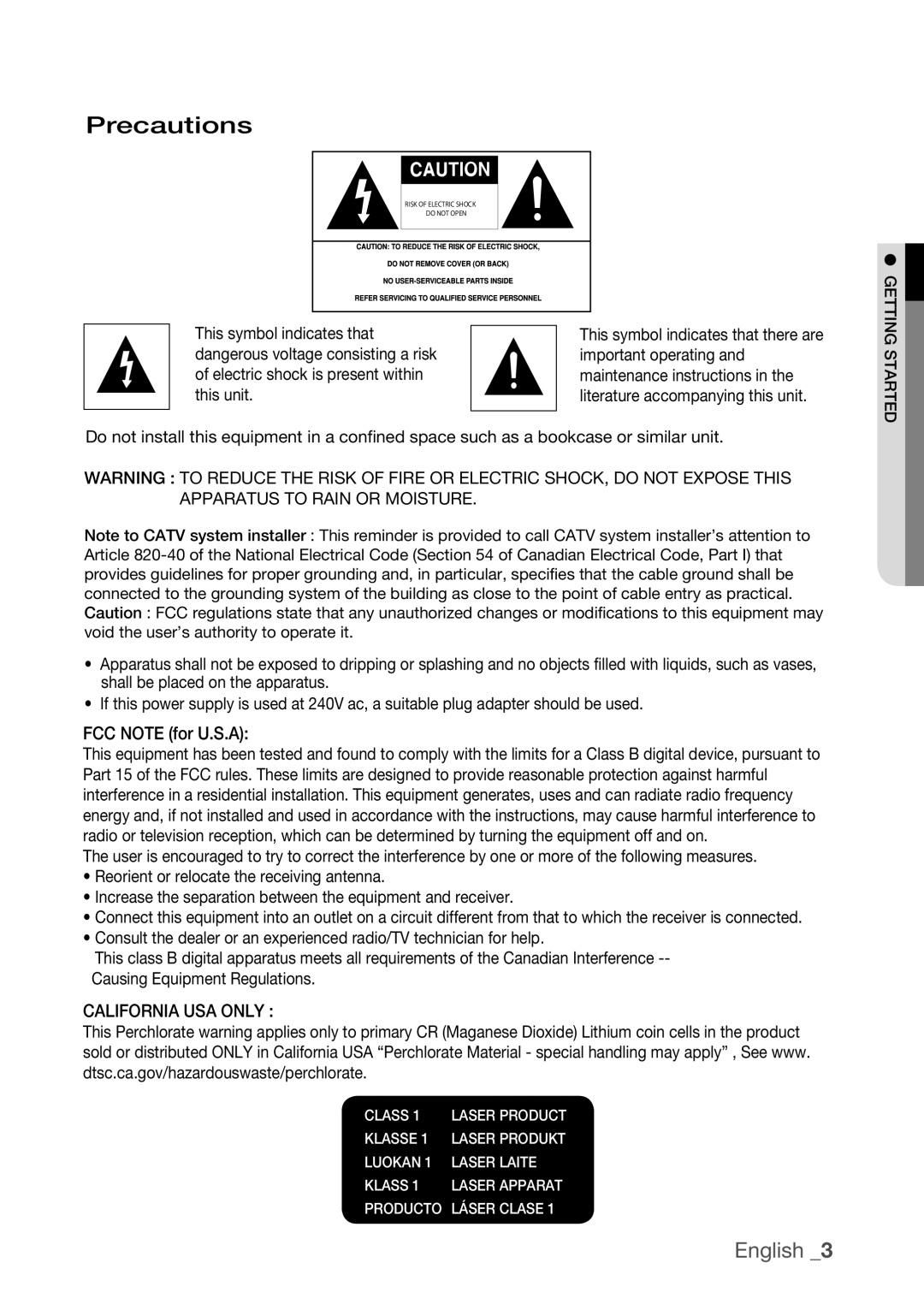 Samsung DVD-H1080R, DVD-H1080W user manual Precautions, Literature accompanying this unit, Getting started 