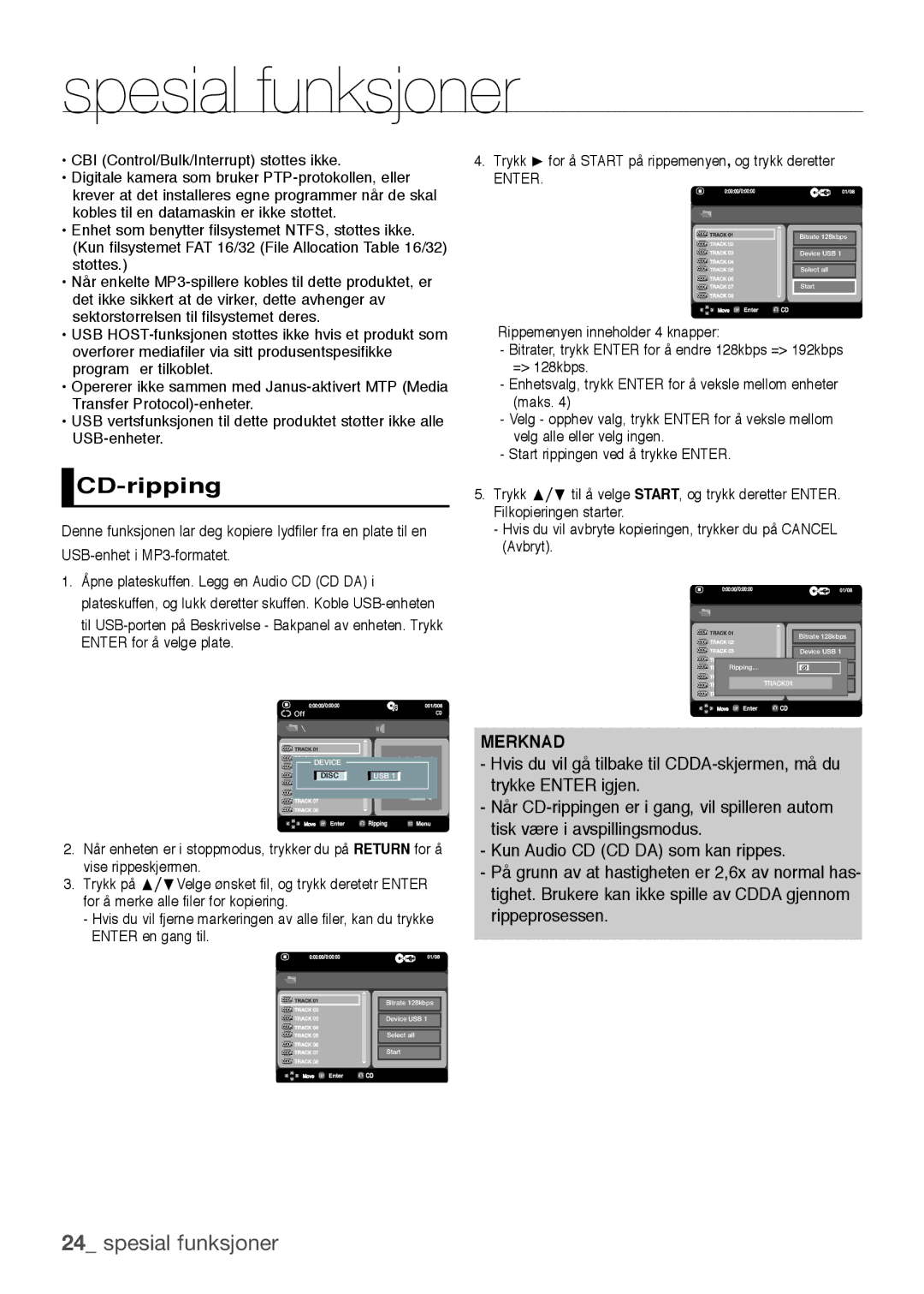 Samsung DVD-H1080/XEE, DVD-H1080W/XEE manual CD-ripping 