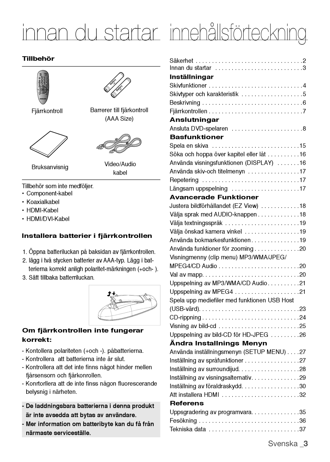 Samsung DVD-H1080/XEE, DVD-H1080W/XEE manual Svenska  