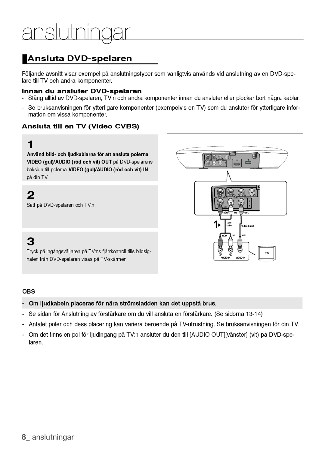 Samsung DVD-H1080W/XEE, DVD-H1080/XEE Anslutningar, Ansluta DVD-spelaren,  anslutningar, Innan du ansluter DVD-spelaren 