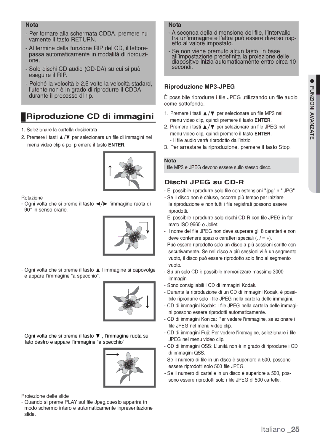 Samsung DVD-H1080/XET manual Riproduzione CD di immagini, Riproduzione MP3-JPEG, Dischi Jpeg su CD-R, Nota 