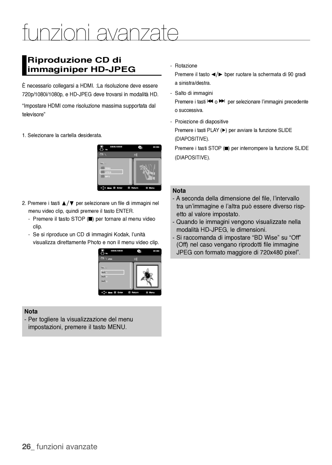 Samsung DVD-H1080/XET manual Riproduzione CD di immaginiper HD-JPEG 