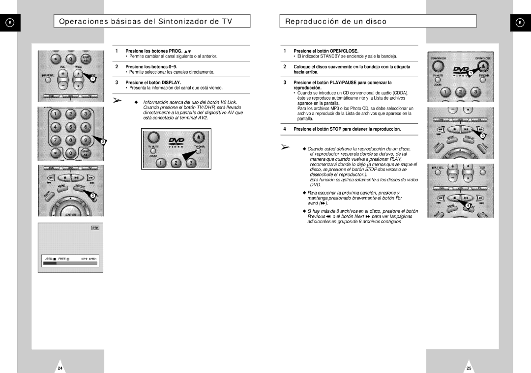 Samsung DVD-H40E/XEC, DVD-H40E/AFR manual Operaciones básicas del Sintonizador de TV, Reproducción de un disco 