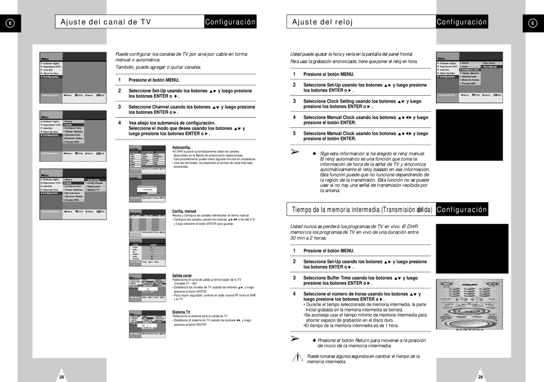 Samsung DVD-H40E/XEC Ajuste del canal de TV, Ajuste del reloj, Siga esta información si ha elegido el reloj manual 