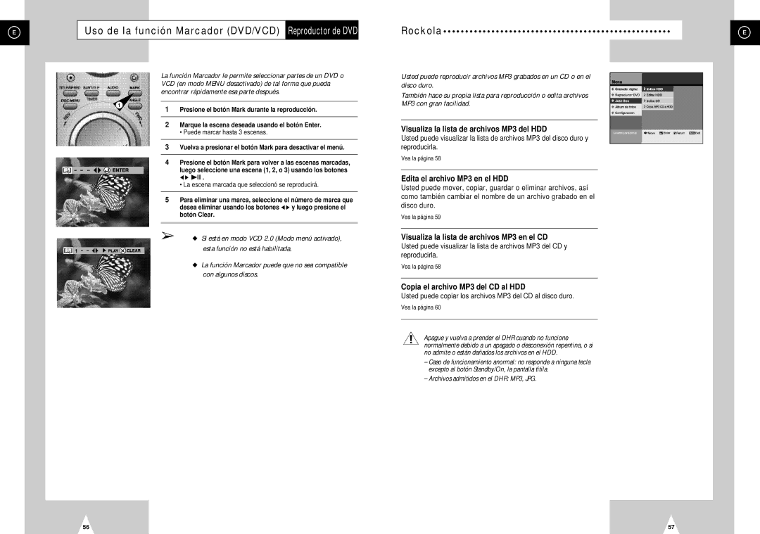 Samsung DVD-H40E/XEC, DVD-H40E/AFR Rockola, Presione el botón Mark durante la reproducción, Puede marcar hasta 3 escenas 