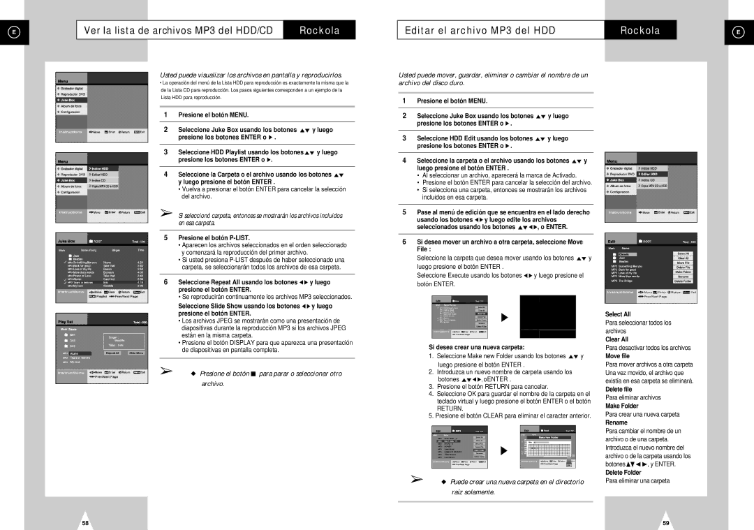 Samsung DVD-H40E/AFR Editar el archivo MP3 del HDD Rockola, Presione el botón P-LIST, Si desea crear una nueva carpeta 