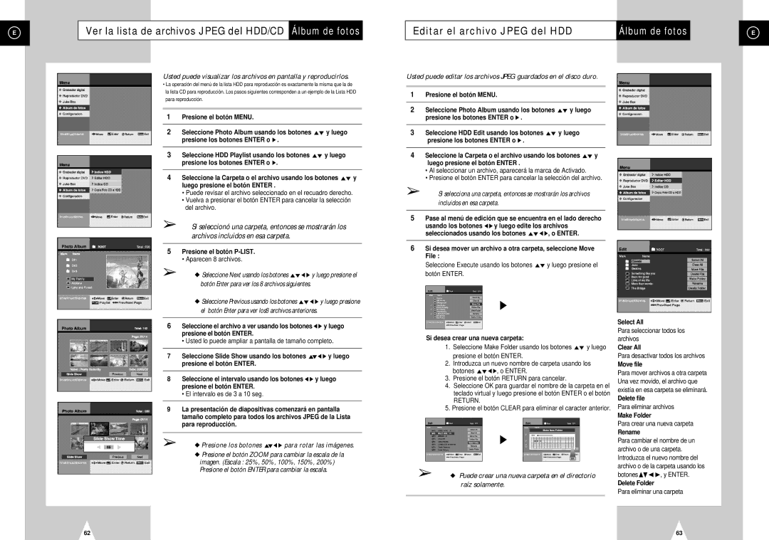 Samsung DVD-H40E/AFR, DVD-H40E/XEC manual Editar el archivo Jpeg del HDD, Aparecen 8 archivos, El intervalo es de 3 a 10 seg 