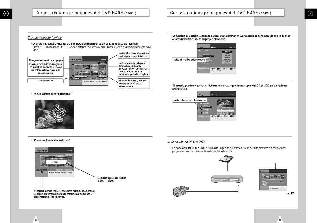 Samsung DVD-H40E/XEC, DVD-H40E/AFR manual Imágenes en miniatura por página 