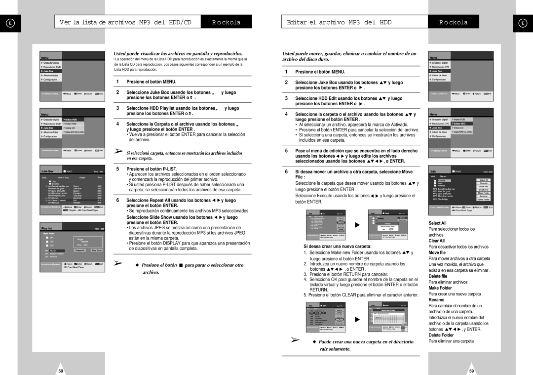 Samsung DVD-H40E/XEC Editar el archivo MP3 del HDD Rockola, Presione el botón P-LIST, Si desea crear una nueva carpeta 