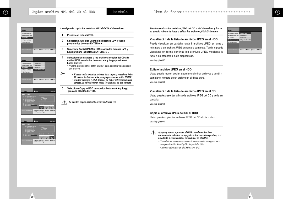 Samsung DVD-H40E/AFR, DVD-H40E/XEC manual Usted puede copiar los archivos MP3 del CD al disco duro 