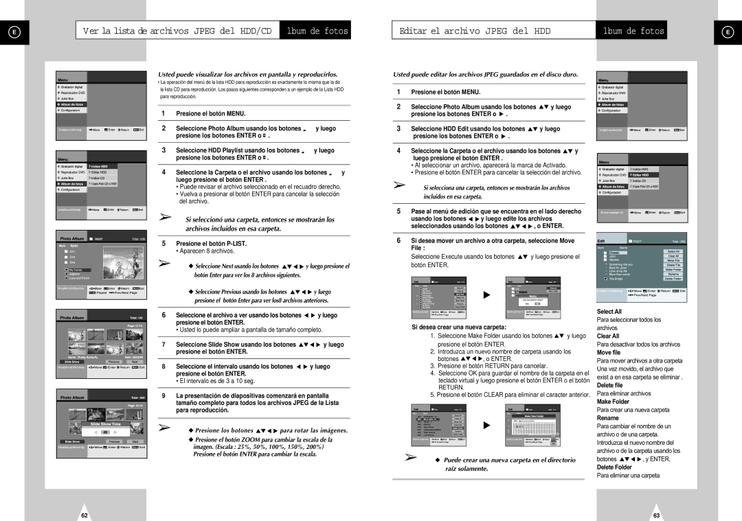 Samsung DVD-H40E/XEC manual Editar el archivo Jpeg del HDD, Del archivo, Presione los botones para rotar las imágenes 