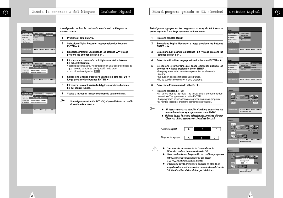 Samsung DVD-H40E/AFR, DVD-H40E/XEC manual Usted puede cambiar la contraseña en el menú de Bloqueo de, Archivo original 