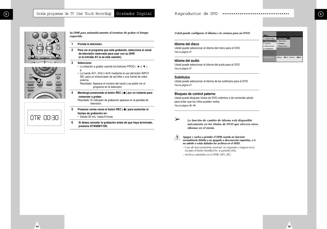 Samsung DVD-H40E/AFR, DVD-H40E/XEC manual Reproductor de DVD, Usted puede configurar el idioma y la censura para un DVD 