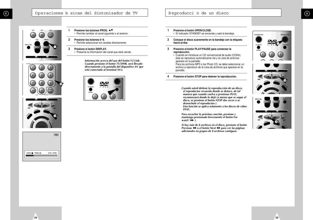 Samsung DVD-H40E/XEC, DVD-H40E/AFR manual Operaciones b sicas del Sintonizador de TV, Eproducci n de un disco 