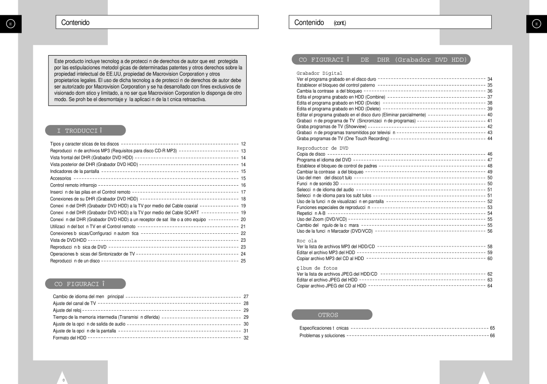 Samsung DVD-H40E/AFR, DVD-H40E/XEC manual Contenido, Introducción 