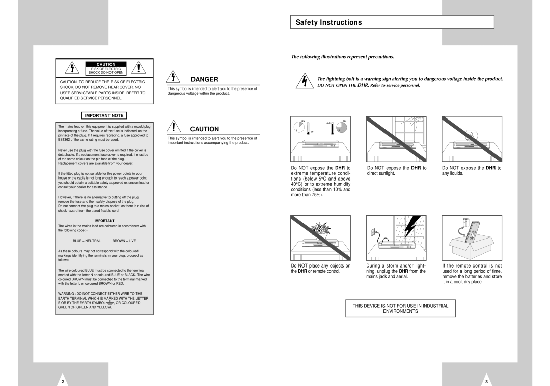 Samsung DVD-H40E/AFR, DVD-H40E/XEC manual Safety Instructions, Following illustrations represent precautions 