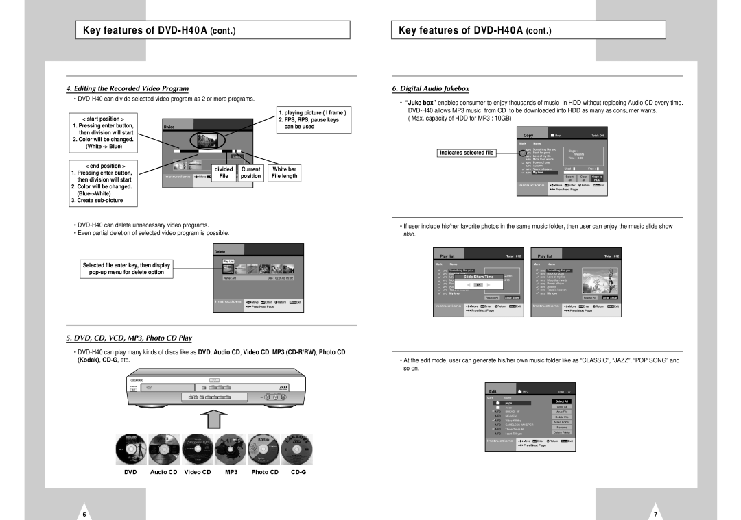 Samsung DVD-H40E/AFR, DVD-H40E/XEC manual Digital Audio Jukebox 