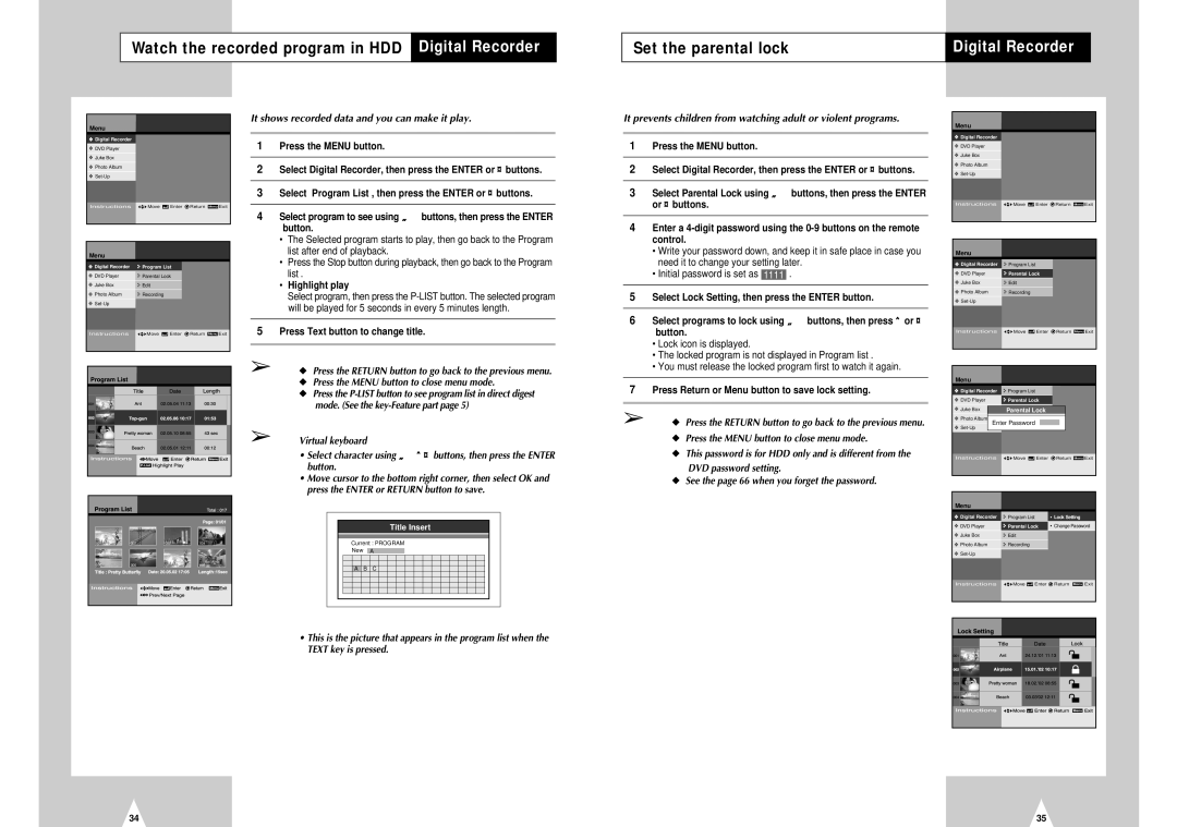 Samsung DVD-H40E/XEC, DVD-H40E/AFR manual Watch the recorded program in HDD Digital Recorder, Highlight play 