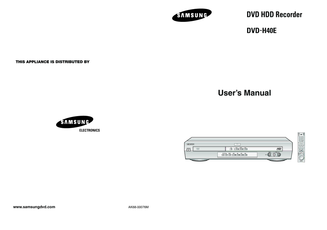 Samsung DVD-H40E/EUR manual DVD HDD Recorder 