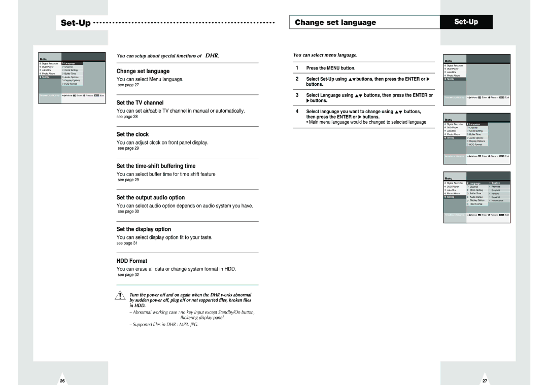 Samsung DVD-H40E/EUR manual Change set language 