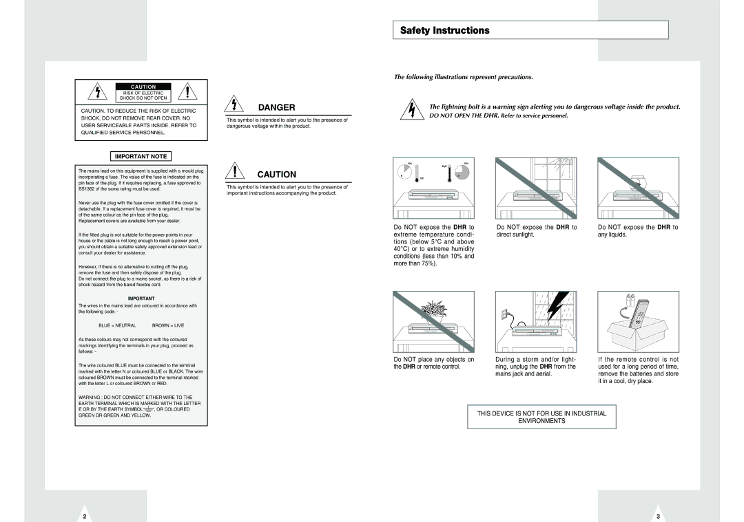 Samsung DVD-H40E/EUR manual Safety Instructions, Following illustrations represent precautions 