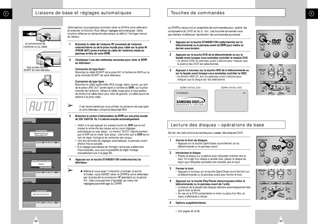 Samsung DVD-H40E/XEF manual Liaisons de base et réglages automatiques, Touches de commandes 