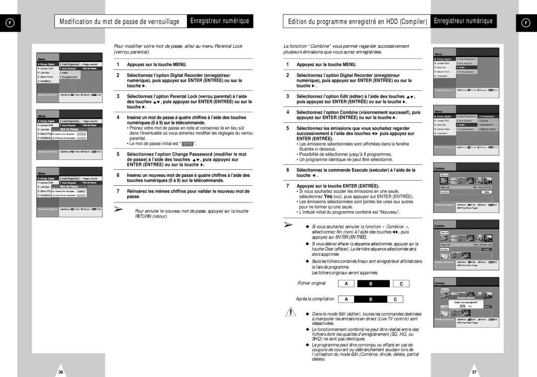 Samsung DVD-H40E/XEF manual Modification du mot de passe de verrouillage 