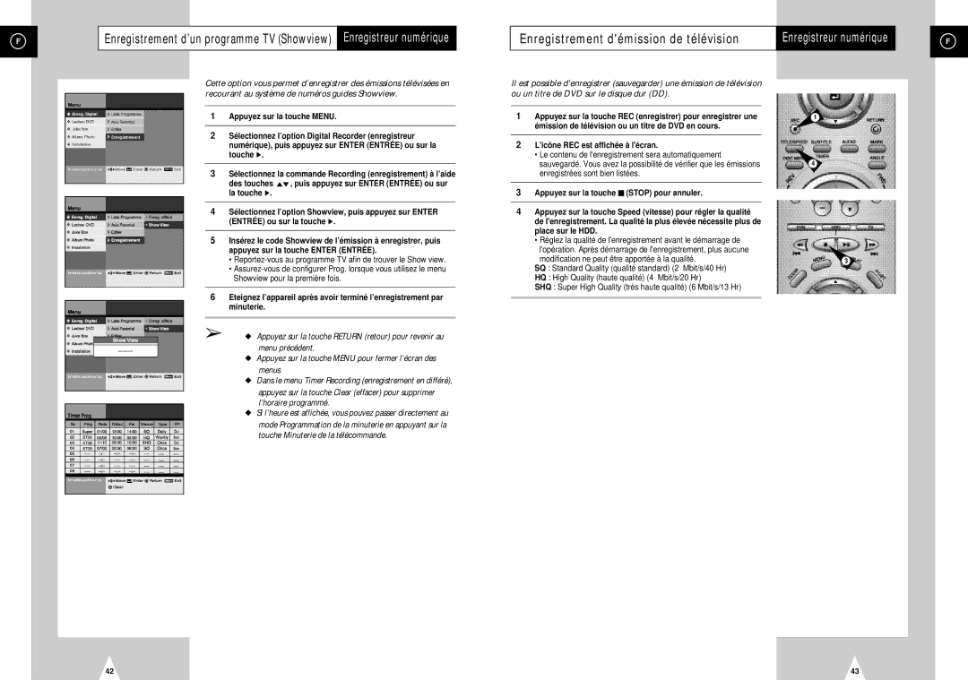 Samsung DVD-H40E/XEF manual Enregistrement démission de télévision, Licône REC est affichée à lécran 