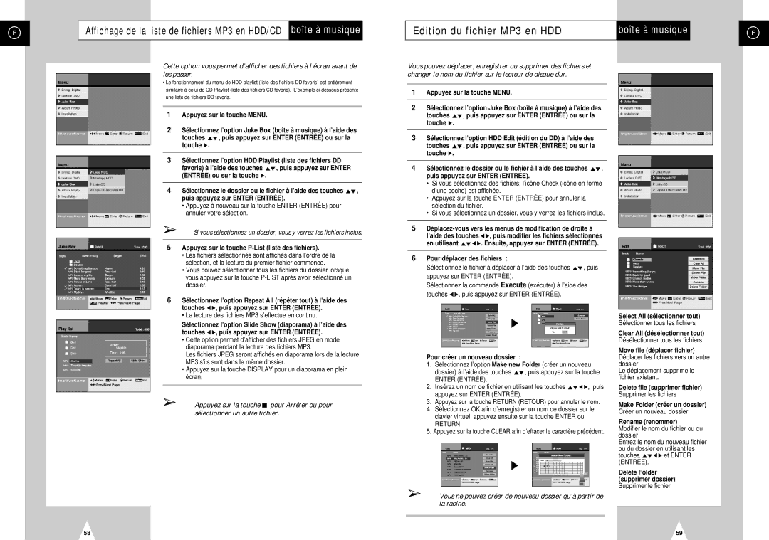 Samsung DVD-H40E/XEF manual Edition du fichier MP3 en HDD 