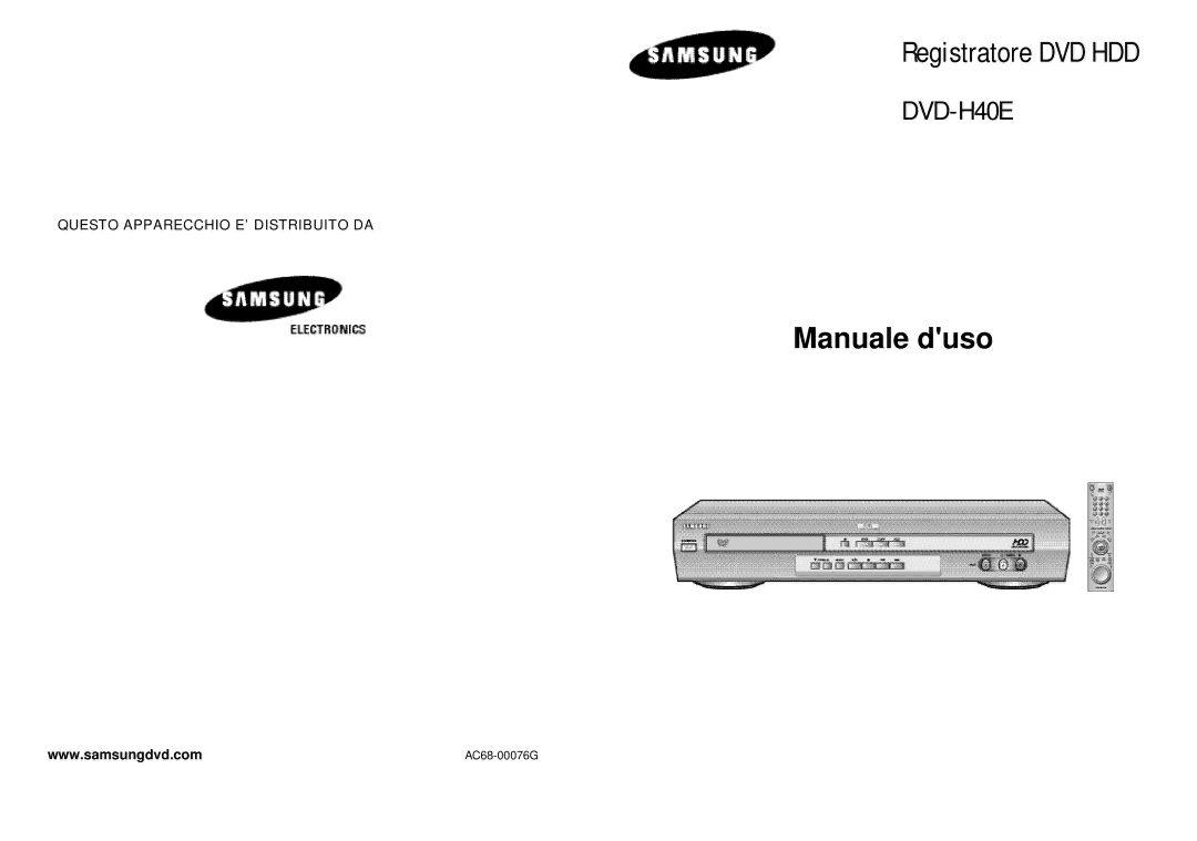 Samsung DVD-H40E/XET manual Registratore DVD HDD 