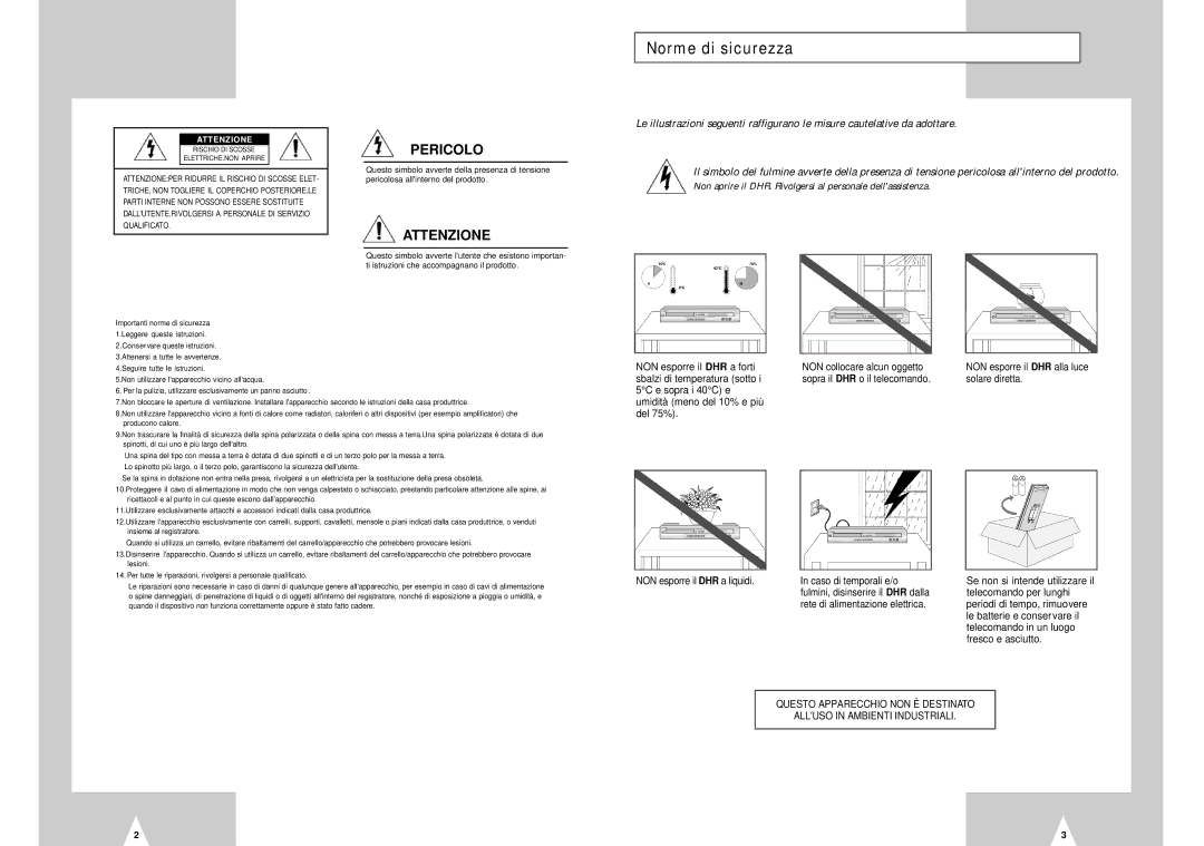 Samsung DVD-H40E/XET manual Norme di sicurezza 