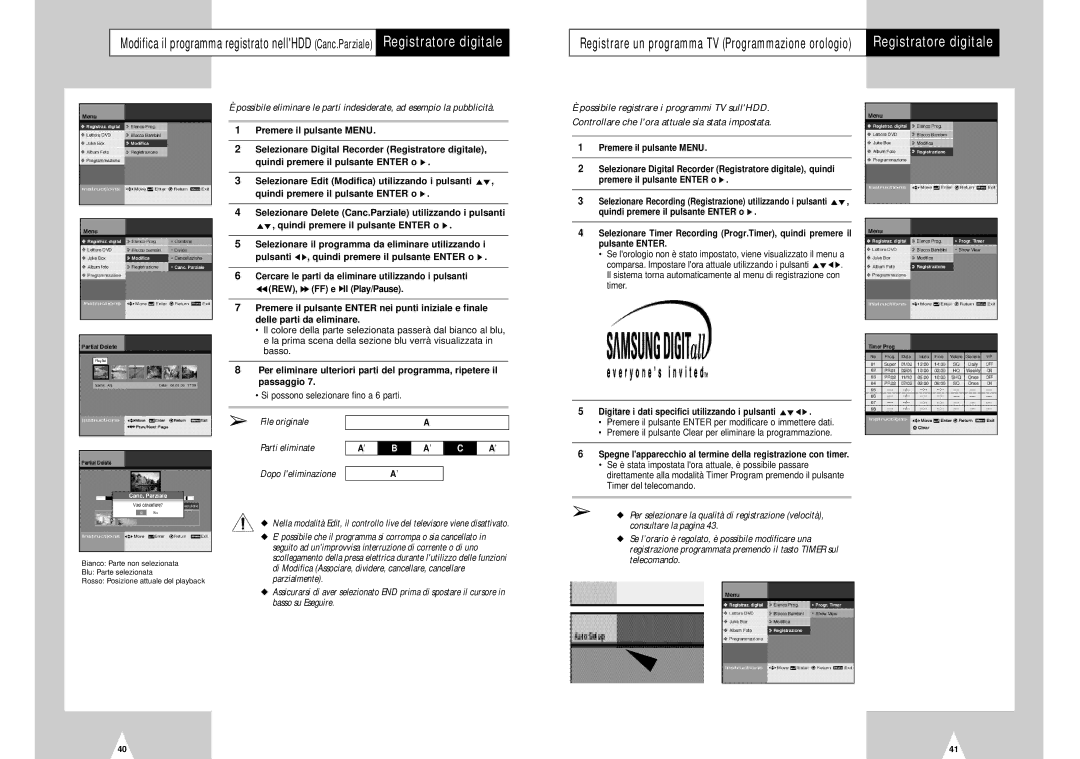 Samsung DVD-H40E/XET manual Si possono selezionare fino a 6 parti, File originale Parti eliminate 